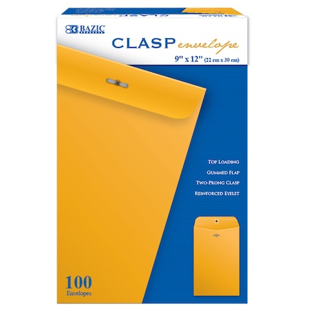 Bazic Clasp Envelopes, 9in x 12in, PK 100 5072